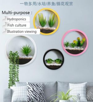 Modern Round Iron Wall Vase  Container Home  Room  Hanging Basket Flower Pot Wall Decor Succulent Plant Planter Garden Vase