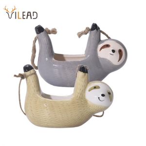 VILEAD Ceramic Sloth Lazy Flower Vase Figurines Hanging Plant Holder Creative Animal Flowerpot Large Diameter Nordic Home Decor