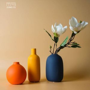 Modern Ceramic Flower Container, Personalized Vase for Artificial Flower (Orange, Blue, Yellow) New Style 2021