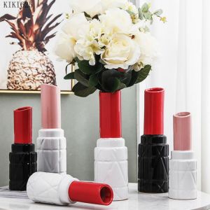 Modern Ceramic Lipstick Vase Flower Arrangement Crafts Countertop Ornaments Abstract Lipstick Vase Wedding Decoration Accessorie