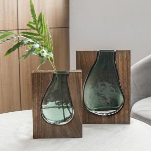 Nordic log solid wood transparent glass vase home designer decoration home living room hotel board room decoration