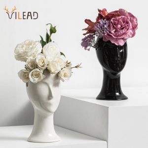 VILEAD European-Style Ceramic Vase Brains Wide Open Plant Pot Flower Arrangement Art Home Living Room Office Desk Decoration
