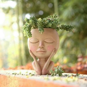 2021 New Nordic Creative Resin Human Head Vase Art Flowers Arrangement Doll Sculpture Flower Potted Plant Home Garden Decoration
