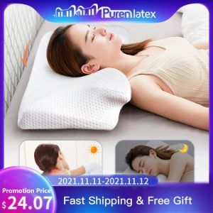 Purenlatex 14cm Contour Memory Foam Cervical Pillow Orthopedic Neck Pain Pillow for Side Back Stomach Sleeper Remedial Pillows