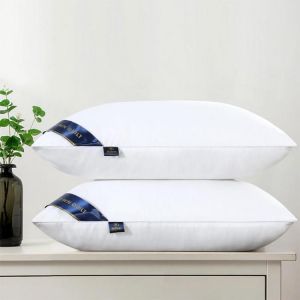100% Cotton Pillow Bedroom Bed Sleep Cervical Pillow Middle-high Pillow Core Frosted Thickened Machine Wash Quilt Cover White