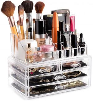 Cosmetic Storage Organizer Easily Organize Cosmetics, Jewelry Accessories Bathroom Counter or Dresser Clear Design storage box
