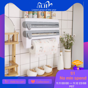 ADOREHOUSE Wall-Mount Paper Towel Holder Sauce Bottle Rack 4 In 1 Cling Film Cutting Holder Mutifunction Kitchen Accessories