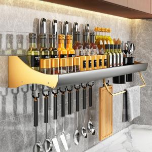 Joybos Kitchen Spice Organizer Set Punch-free Wall-mounted Racks Space Organizer Kitchen Shelf Kitchen Storage Organizer