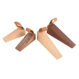 1pc Solid Wood Door Stopper Leather Non-Slip Stop Baby Protect Wedge Anti-collision Creative Gate Home Decor Beech/Black Walnut