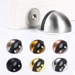 Stainless Steel Rubber Magnetic Door Stopper Non Punching Sticker Hidden Door Holders Floor Mounted Nail-free Stops Door Block