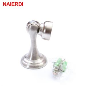 NAIERDI Magnetic Door Stops Stainless Steel Door Stopper Holder Catch Floor Fitting With Screws For Home Bedroom Toilet Hardware