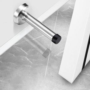 1/2pcs Stainless Steel Door Stopper with Sound Dampening Rubber Bumper Heavy Duty Wall Mount Safety Door Holder Home Accessories