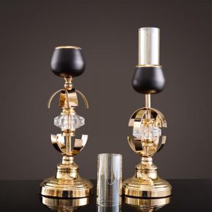 Luxury Gold Nordic Candle Holders Metal Glass Candle Stand Retro Candlestick Ornaments Wedding Decoration Table Centerpieces