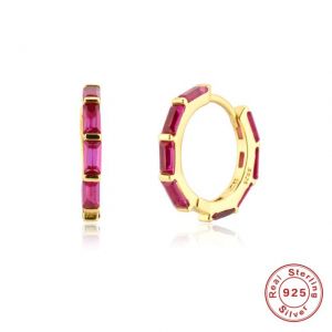 BOAKO 925 Sterling Silver Huggie Earrings Aros Colores For Women Green Pink Zircon Hoop Earring Piercing Pendientes Girl Gift