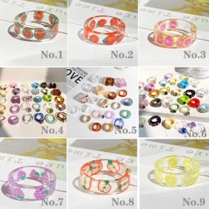 Hot Sale Colorful Transparent Resin Acrylic Ring For Women Korean Creative Geometric Square Round Irregular Rings Jewelry