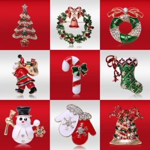 Christmas decoration ornaments ladies kids bells Santa Claus alloy diamond handmade brooches Christmas gifts