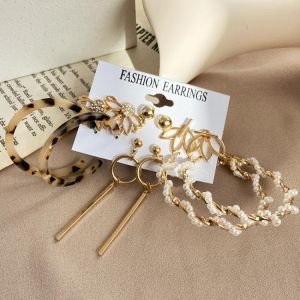 Trendy Pearl Earrings For Women Big Gold Cross Set of Earrings Long Tassel Butterfly Dangle Drop Earrings Fashion Jewelry