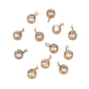 10pcs Stainless Steel AAA Clear Zircon Birthstone Charms Tiny Gold Pendants for Necklace Bracelet Jewelry Making