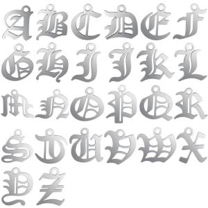 5Pcs Stainless Steel Old English Initial 26 Alphabet Letters Charms Pendant For Women Men Necklaces Bracelet Jewelry Making
