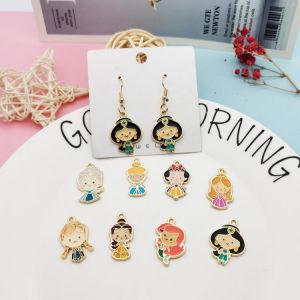 10Pcs Cartoon Girls Enamel Charms Drop Oil Cute Princess Pendants Earring Bracelet Finding Fit Jewelry Making Accessories
