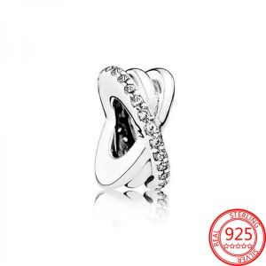 New 100% 925 Sterling Silver Dazzling CZ Space Charms Round Beads Fit Original Charms Brand Bracelet Bead Jewelry making