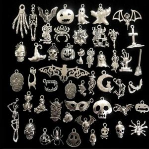 Halloween Charms Bat Pumpkin Lantern Spider Witch Skull Charms Pendant Craft Supplies Pendants For DIY Craft Making 50pcs/set