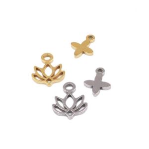 10pcs Wholesell Stainless Steel High Quality Lotus Charms Pendant DIY Necklace Earrings Bracelets Unfading Colorless 2 Colors