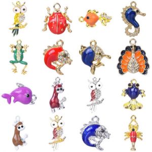 5Pcs Enamel Drop Oil Sea Goldfish Carp Bird Charms Cartoon Insect Owl Giraffe Pendant Fit Earrings Necklaces Jewelry Making