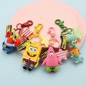 Cartoon Anime Sponge-Bob SquarePants Series Keychain Creative Men's and Women's Car Keychain Chain Ring Pie-Star Charm