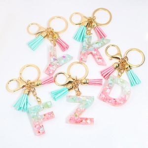 Cute Acrylic Letter Keychains English Alphabet Crystal Women Key Chains Ring Tassels Keyring Holder Pendent Gift Accessory