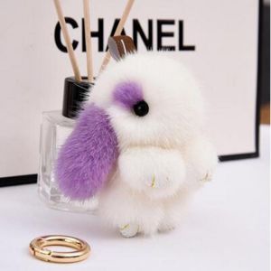 2021 New 10cm Mini Real Mink Fur Cute Plush Bunny Rabbit Keychain Ladys Girls Bag Car Key Keyring Pompon Pendant Accessories