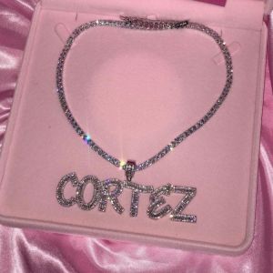 Custom Name Words Baguette Letters Pendant Gold silver Color Charm AAAA Zirconia Men&#x27;s Hip Hop Necklace Chain Rock Jewelry