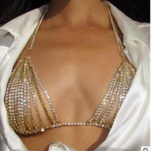 Women&#x27;s tight sling waist Rhinestone Bra Bikini Beach jewelry sexy nightclub body chain chest chain