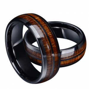 New Fashion Black Tungsten Carbide Rings Inlay Hawaiian Koa Wood Abalone Shell Men's Engagement Wedding Bands Anniversary Gif