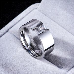 New Arrival Stainless Steel Ring Couple Ring For Women With Big Crystal Wedding Band Ring Width 8mm Size 6-11 Gift For Men
