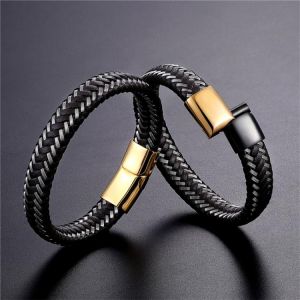 Fashion Brand bracelet Braid Genuine Leather Bracelet Stainless Steel Bracelet Men Women  Bangle Black/Brown/Blue Color Optional