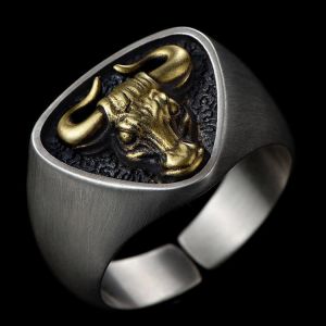 Men's Domineering Rock Metal Bull Totem Opening Adjustable Rings Retro Punk Western Matador Jewelry Gifts