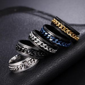 Rotate Rotating Anxiety Fidget rings Titanium Stainless Steel Chain Spinner Finger Ring For Men Blue Gold Black Punk Rock Gift
