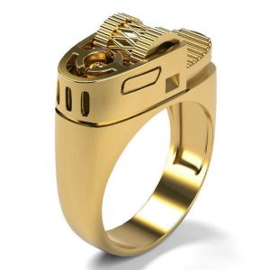 Awesome and Unique Men's Fashion Gold Lighter Ring Anniversary Gift Wedding Engagement Band Ornaments Jewelry Rings Size 9-11