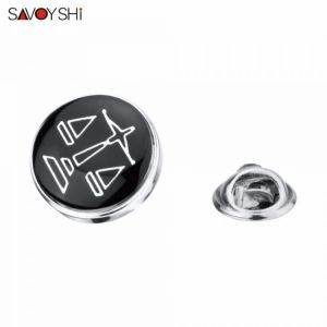 SAVOYSHI Round Black Enamel Libra Pattern Men Lapel Pin Brooches Pins Fine Gift for Mens/Ladies Clothes Collars Party Jewelry
