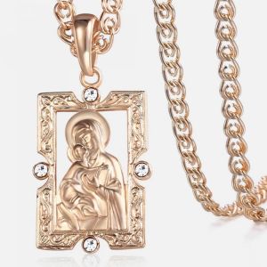 585 Rose Gold Virgin Mary Jesus Pendant Necklace for Women Men Cross Necklace Christian Jewelry Fashion Gift For Women GP255