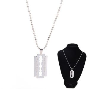 1PC Stainless Steel Razor Blades Pendant Necklaces Men Jewelry Cool Steel Male Shaver Shape Necklaces Fashion
