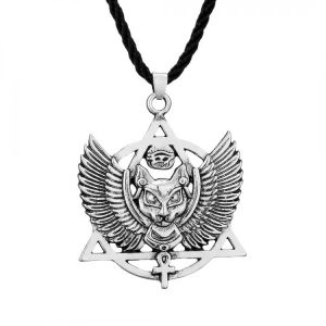 Egypt Cat Angel Wings Bastet Ethnic Cat Jewelry Male Necklace WICCA Pagan Talisman Egyptian Sphinx Jwelry For Women Men Amulet