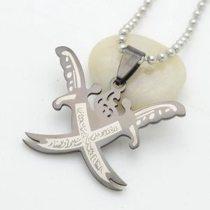 Black Islamic Imam Ali Crossing Sword Zulfiqar Pendant Necklace For Shia Muslim W/SS Chain 60CM Long