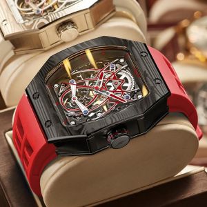 JINLERY Tonneau Richard Men's Watch Spider Edition Automatic Mechanical Movement Watch for Men Luxury Rubber Strap reloj homb