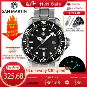 San Martin 44mm Luxury Men Diver Watch Classic High Quality Sapphire PT5000 Automatic Mechanical Watches BGW9 Date 20Bar Reloj