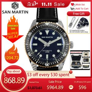 San Martin Men Watch Fashion Luxury Damascus Steel Diver Automatic Watches Sapphire Ceramic Bezel SW200 Leather Luminous часы