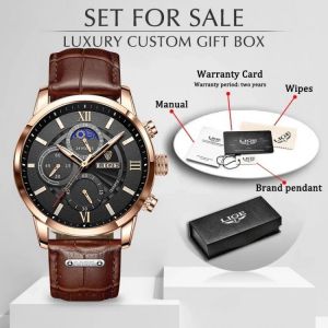 2021 LIGE Men's Watches Top Brand Luxury Men Wrist Watch Leather Quartz Watch Sports Waterproof Male Clock Relogio Masculino+