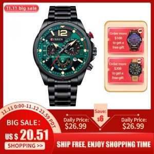 CURREN Watches Men's Sport Quartz Chronograph Wristwatches Luxury Stainless Steel Clock with Luminous Watch Relogio Masculino