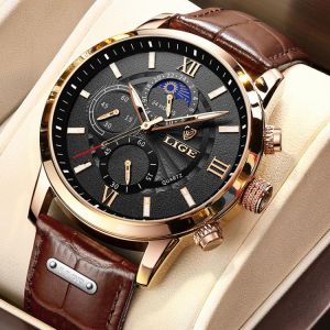 2021 LIGE Men's Watches Top Brand Luxury Men Wrist Watch Leather Quartz Watch Sports Waterproof Male Clock Relogio Masculino+